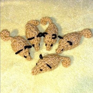 Hand Crafted Crochet Organic Catnip Brown Mice Yarn Cat Interactive Play Toys
